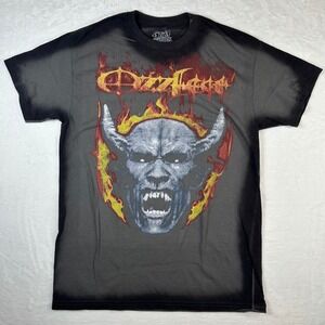 NWOT Ozzy Osbourne Demon Flame Ozzfest T-Shirt Grey Black Acid Wash Mens Medium